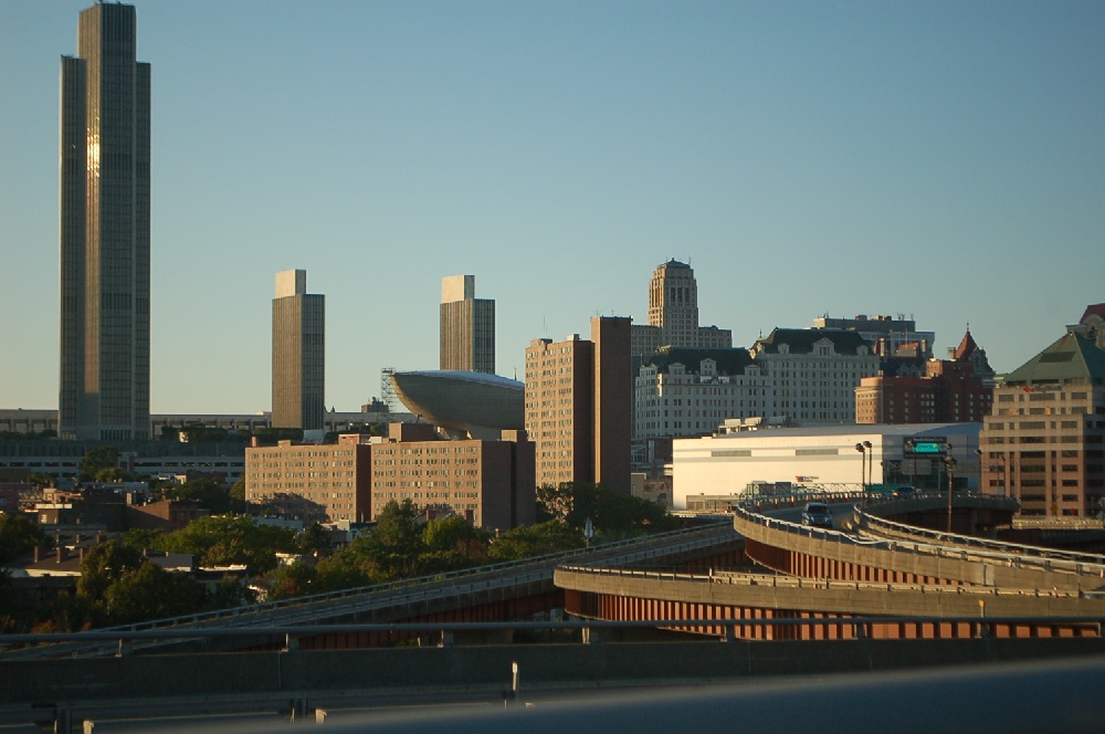 The Front of the Empire State Plaza from the I-787 Approach