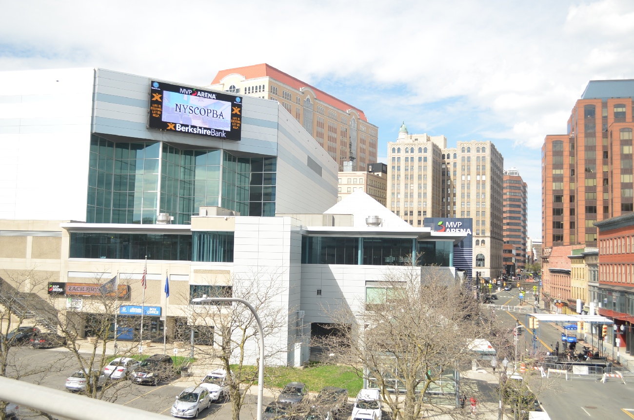 MVP Arena Downtown Albany from the ESP Overpass